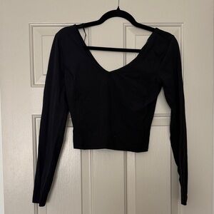 Lululemon Black Long Sleeve vneck crop Top